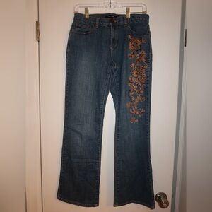 Daisy Fuentes Blue Jeans with Orange Embroidery